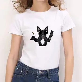 Препоръчвам Ежедневна тениска с принтом Забавна кучета, Нов Стил, Бели, Меки Ежедневни ризи С Къс Ръкав и Кръгло деколте, Забавни Сладка тениска с анимационни герои