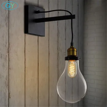 Реколта крушка на Едисон, с монтиран на стената лампа Ретро Американски Европейски Стил Спалня и Хол, с монтиран на стената лампа, Черен Металик стъклена лампа стенни аплици