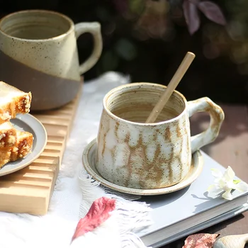Ретро Комплект Чаени Чаши Цветен Порцелан Набор от Кафе на Steins с Блюдцем Чаши за Еспресо Чаени Чаши и Комплекти Блюдец Керамична Чаша за Сватбени Подаръци
