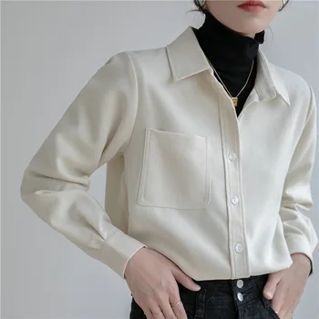 Риза с дълъг ръкав, дамски Дебела Вельветовая блуза свободно Намаляване в ретро стил, палто за пътуване до работа, есен-зима 2023