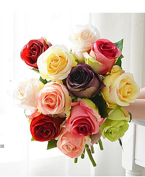 Роза Домашен Коприна Декоративни Цветя, Тайланд Сватбени Букети цветя на Булката кухня дисплей