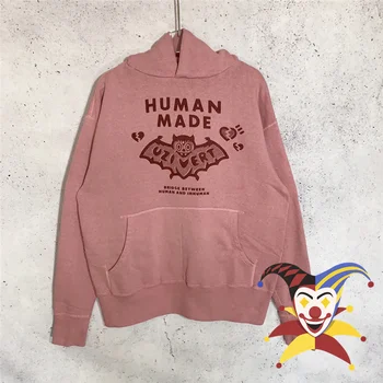 Розово Human Made Hoody С Качулка За Мъже И Жени Прилеп Шаблон Human Made Пуловер Оверсайз Качулки