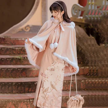 Рокли + Дъждобран Костюм от две части Hanfu Женски Китайското Традиционната Рокля Eleganti Винтажное Vestido Chino Mujer Есен Зима Qipao 0