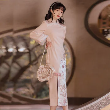 Рокли + Дъждобран Костюм от две части Hanfu Женски Китайското Традиционната Рокля Eleganti Винтажное Vestido Chino Mujer Есен Зима Qipao 2