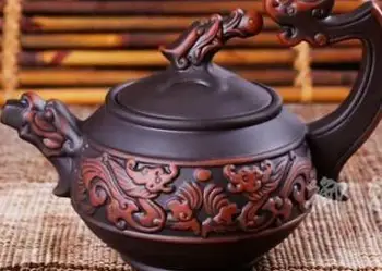 Рядко китайски ръчно изработени Реалистичен Дракон yixing цзиша Лилаво глинен чайник