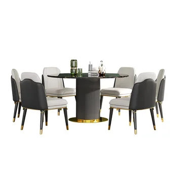 Светъл луксозна мраморна маса за хранене и столове комбинация от самото начало на кръгла маса за хранене и масата за хранене 3