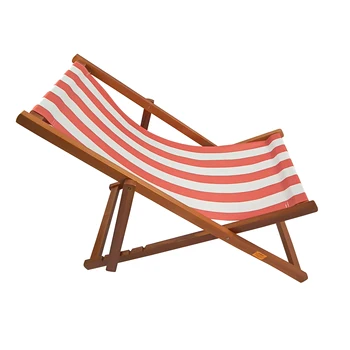 Сгъваем Дървен Шезлонг в Оранжево-Бял Широка Ивица, Градински Шезлонг, Плажен стол, Удобен Висящ стол на открито