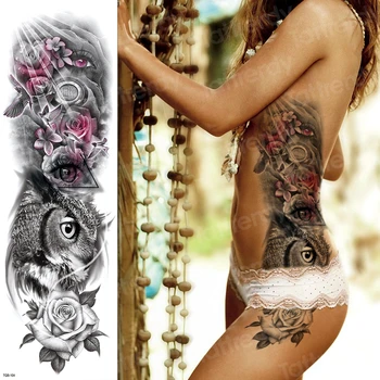 секси временна татуировка голяма черна водоустойчива татуировка на роза на бухал момиче стикер татуировка и боди-арт лъв татуировки за жени, мъже