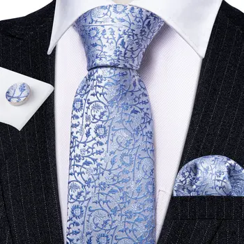 Синя Коприна Детски Вратовръзка с цветя модел Пейсли за мъже, Сватбен Подарък Бари.Ван Дизайнерска Вратовръзка, Шалче копчета за Ръкавели Набор от Бизнес Младоженеца LN-5920