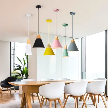 Скандинавски дизайн Led Висящи Лампи Хол, Кухня Преминаване Нощни Украса Hanglamp Комбинираната многоцветни Дървени Висящи Лампи