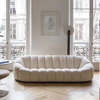 Скандинавски лесен луксозен гетеросексуальный текстилен диван за почивка, за творчески хотелски продажби офис, хол, нов триместен диван от агнешко месо