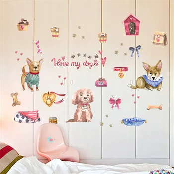 Сладки Стикери За Стена С Кучето За Детска Стая, Спалня, Декориране на Дома, Cartoony Кученце, Стенно Изкуство, Детски Стикер За Стена, PVC Плакат 2