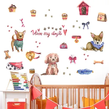 Сладки Стикери За Стена С Кучето За Детска Стая, Спалня, Декориране на Дома, Cartoony Кученце, Стенно Изкуство, Детски Стикер За Стена, PVC Плакат 3