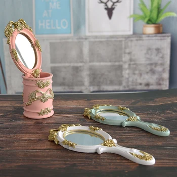 Сладък Творчески Реколта Ръчни Огледала за Грим Огледало за Суета Джобно Огледало с Дръжка за Подарък 0