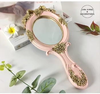 Сладък Творчески Реколта Ръчни Огледала за Грим Огледало за Суета Джобно Огледало с Дръжка за Подарък 3