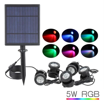 Слънчев RGB Led Spot Лампа S Сензор Водоустойчив Подводна Лампа Аквариумный Прожектор за Басейн, Фонтани, Езеро и Водна Градина