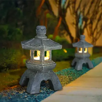 Смола Слънчева Пагода Украса на Градината Открит Декор Двор Дзен Лампа Поддържан Светлини Градинарство Двор Украшение За къща