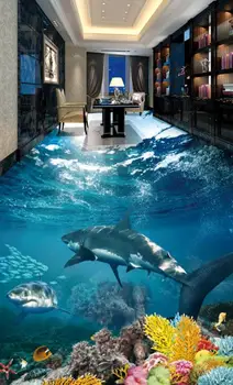 тапети за стени, на рула по поръчка 3D подови настилки shark Хол, Баня 3D подови самозалепващи papel de parede