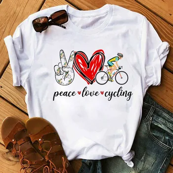 Тениска Peace Love За Велоспорта, Новата Модерна Дамска Тениска, Дамски Тениски в стил Харадзюку С Приятен Графичен Дизайн, Дамски Тениски с Къс Ръкав и анимационни герои