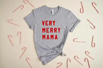 Тениска Very Merry Мама с графичен Дизайн, Коледна Дамски Празнична тениска за Майките, с Нова Празнична Тениска за Мама, Ризи с Къс Ръкав, О-образно деколте, 100% памук, kawai