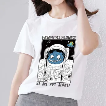 Тениска Дамски Скъпа Ежедневно с Анимационни Модел, скъпа серия с принтом Aerospace Чудовището, Тънка Мека Дамски Универсална Блуза с Кръгло деколте