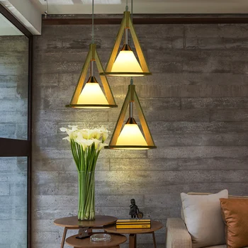 Три японски висящи лампи ресторанная главоболие лампа и креативна дървена led лампа LU729337
