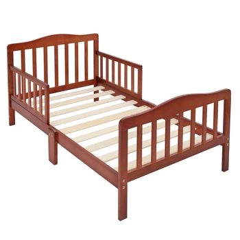 Трикольор Дървено Детско Легло за Деца Детски Мебели за Спалня с Предпазни Ограждениями 53 