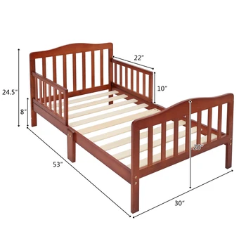 Трикольор Дървено Детско Легло за Деца Детски Мебели за Спалня с Предпазни Ограждениями 53 