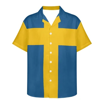 Флаг на Швеция Дизайнът на модела Летни Реколта Модни Хавайски Ризи С Къс Ръкав За Мъже Camisa Masculina Ежедневни Празнична Парти ГОРЕЩА