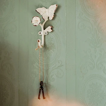 Френски Ретро Ретро Iron Бяла Пеперуда Декоративна Вратата На Верандата Стенен Единична Кука За Дрехи 1