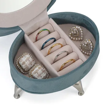 Холандски кадифе сребърен крак ковчег за бижута компактен домашен разтегателен кутия за пръстени, огърлица ковчег за бижута органайзер за бижута кутия с органайзер за грим 2