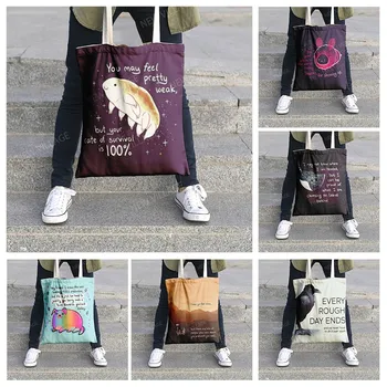 Холщовая чанта през рамо, чанти за съхранение на козметика, пътна Женствена чанта за пазаруване, Текстилен калъф с шарките на kawai, Адаптивни 0