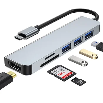 Хъб Type-C USB C До 4K, HDMI-Съвместим Четец на карти SD TF USB 3.0 Адаптер 6-в-1 USB Зарядно устройство за MacBook Air Pro huawei Matebook 0