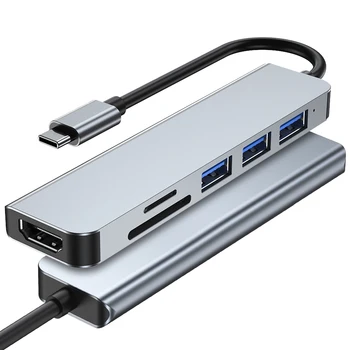 Хъб Type-C USB C До 4K, HDMI-Съвместим Четец на карти SD TF USB 3.0 Адаптер 6-в-1 USB Зарядно устройство за MacBook Air Pro huawei Matebook 5