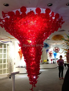 Цена на едро от Китай Луксозна Червена Стъклен Полилей Лампа Led Светлини Голям Вестибюл на Хотела Led Кристален Полилей Осветление