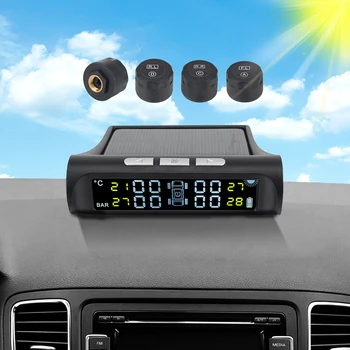 Цифров LCD дисплей авто Аксесоари с 4 Външни Датчици Слънчев Комплект за Диагностика на Гумите TPMS Система за Контрол на Налягането в Гумите 0