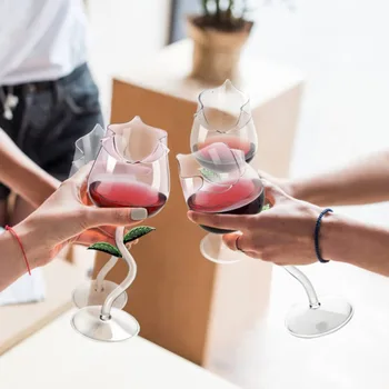 Чаша за Вино Изискано Стабилна Основа Прозрачна Роза Форма на Купа, Купа за Домашно Чаши за Вино, Шампанско и Червено Вино Чувство за Дизайн