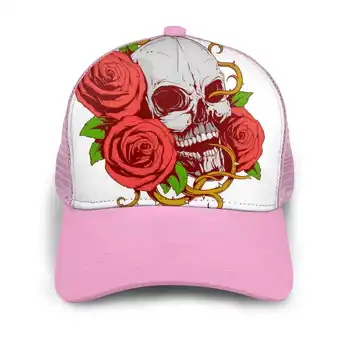 Череп с рози на Черепа и цвете Череп и червени рози, хип-хоп Мода шапка Спортна с извити окото шапка Череп с рози на Черепа и 4