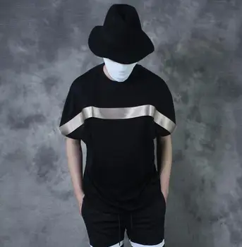 Черна реколта тениска с къс ръкав в стил пънк, мъжки свободна универсална къса черна тениска в стил мозайка с кръгло деколте, мъжки ежедневни тениска