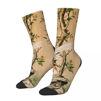 Честит Забавни Мъжки Чорапи на Флорални Реколта Шинуазри Арт Китайски Градина с Птици Китайски Стил Уличен Стил Новост Екипажа Луд Чорап