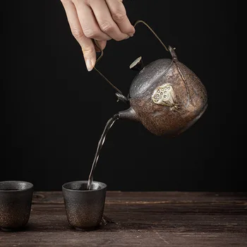 Японската позлатена стоманена черешката на Дзен лотос подвижен лъч на гърне керамични Кунг-Фу чайник малко ретро домакински единния coffee maker
