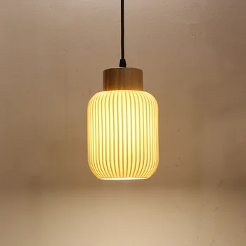 Японски Дървен Окачен Лампа Ретро Реколта Полилей За Трапезария На Ресторанта Хола От Стъкло Дървено Вътрешно Осветление Droplight 3
